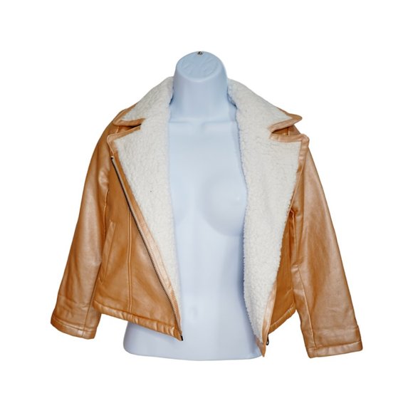 The Children Place Girl's Pink Jacket Coat Faux Leather Zip-up Size M 7/6 - Picture 3 of 4